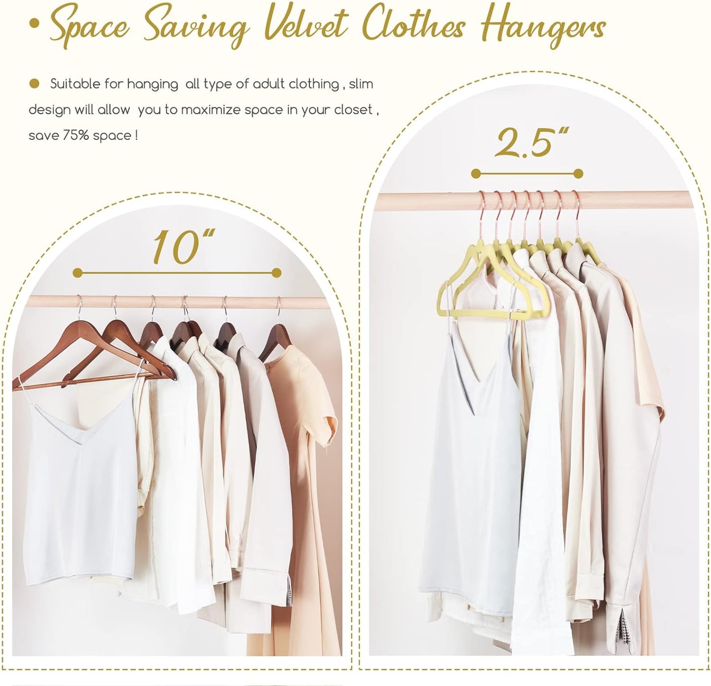 HOUSE DAY 16.5 Inch Velvet Hangers Beige 60 Pack