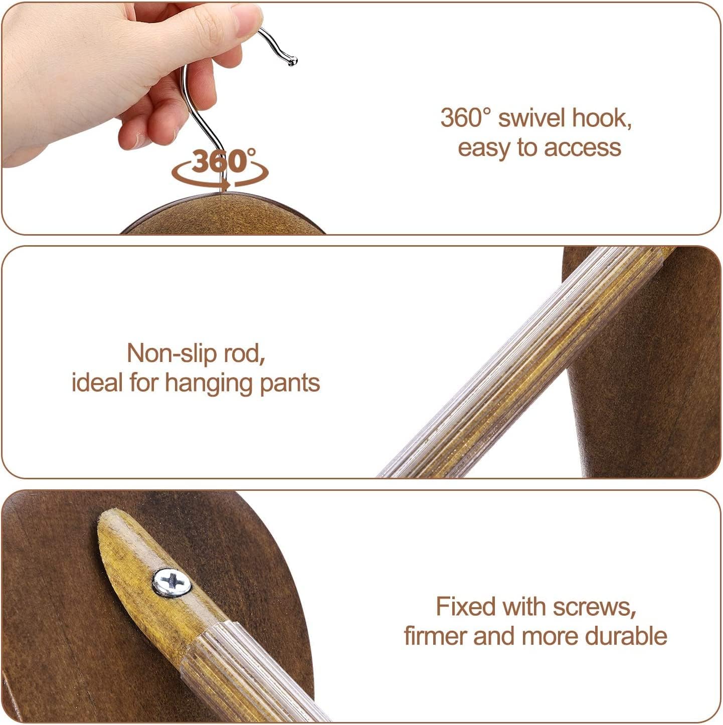 HOUSE DAY 17.7 Inch Solid Wood Coat Hangers Walnut 6 Pack