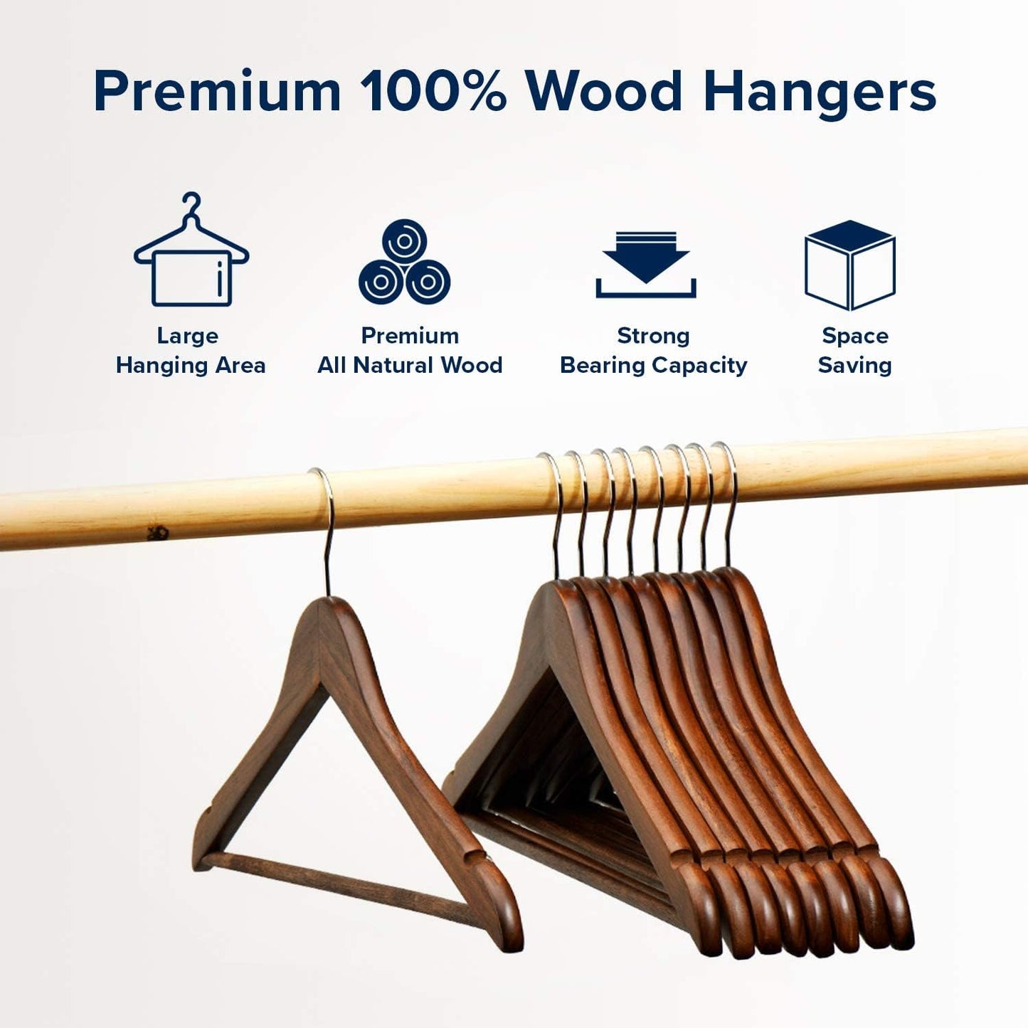 HOUSE DAY 17.7X9 Inch Solid Wood Coat Hangers Walnut 10 Pack