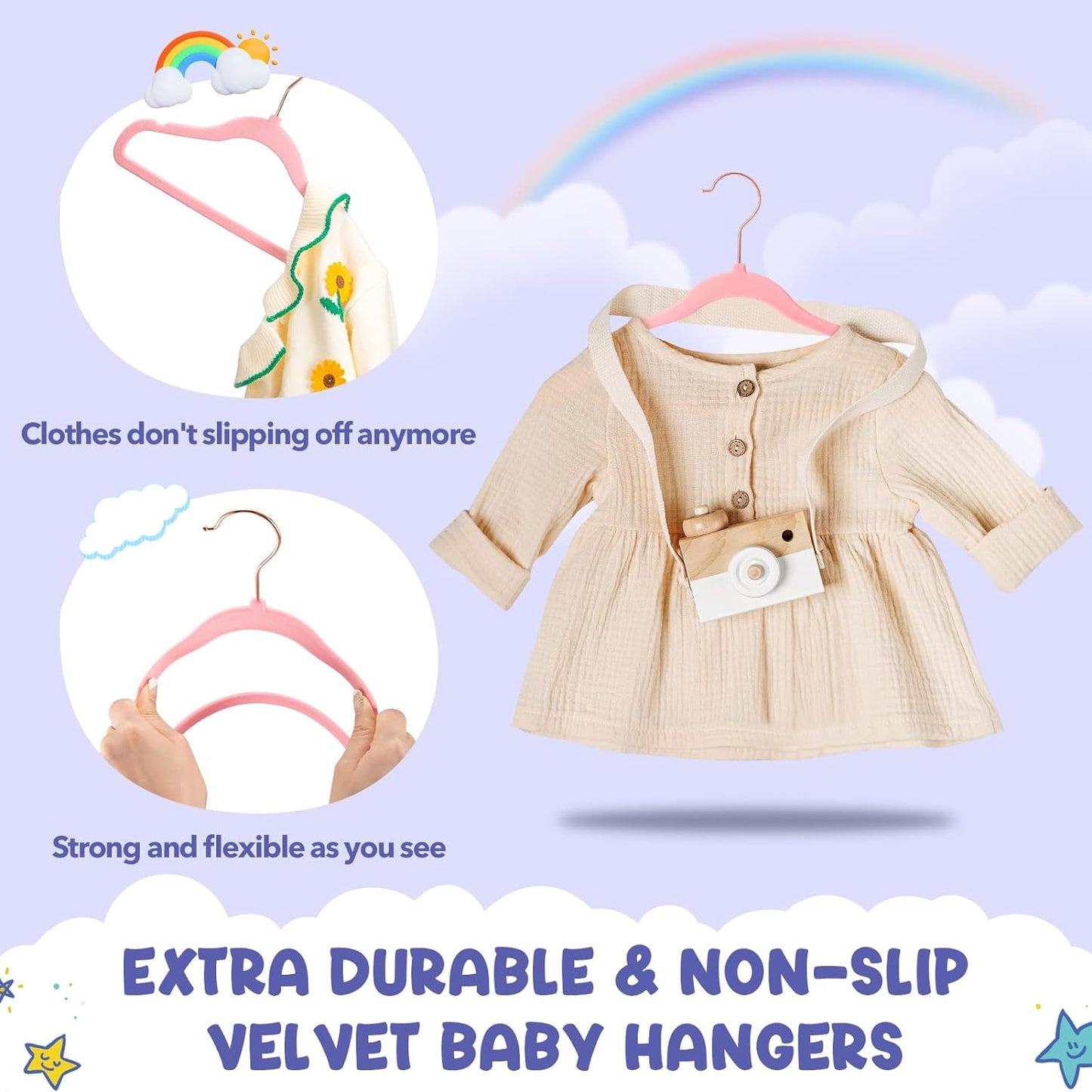 HOUSE DAY 11.8 inch Velvet Baby Hangers Pink 60 Pack