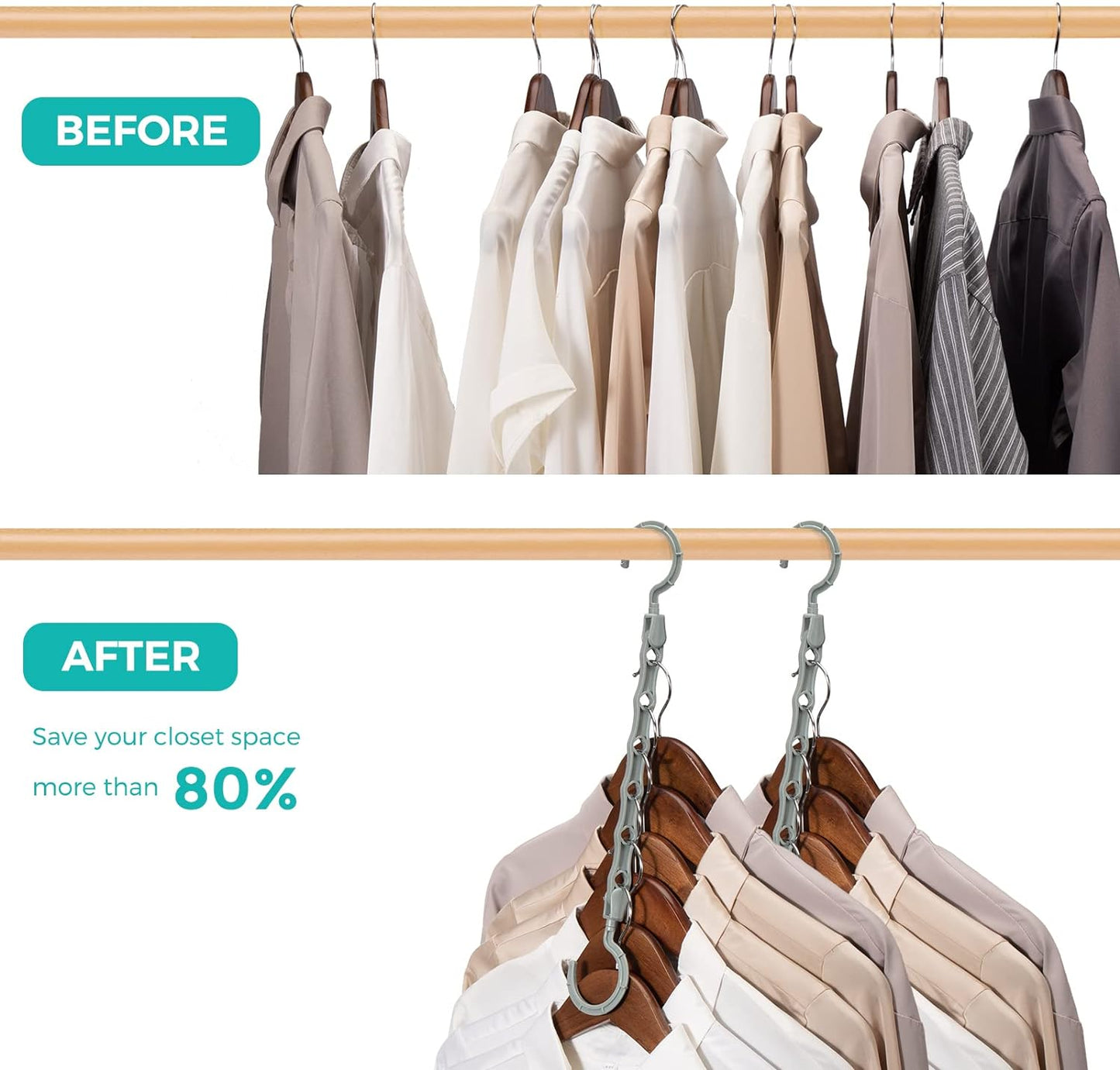 HOUSE DAY 9.5 Inch Space Saving Hangers for Clothes Gray 20 Pack