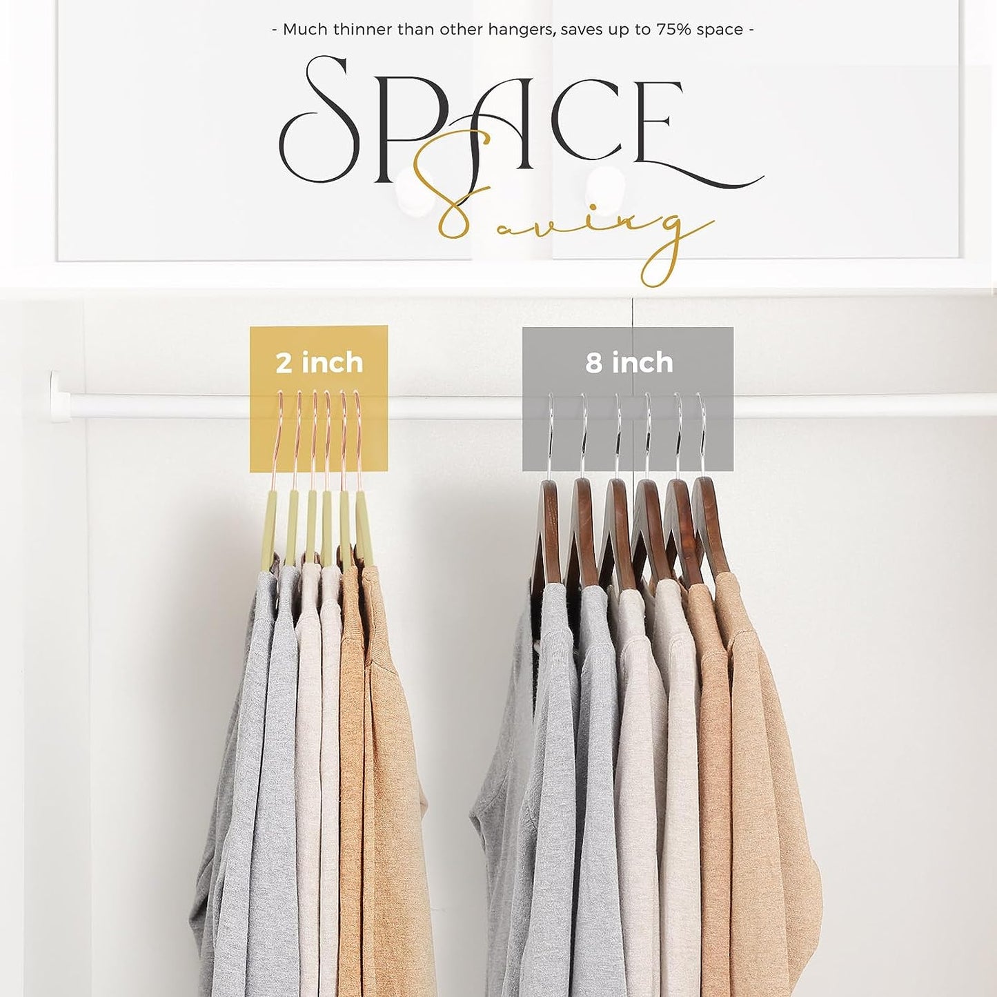 HOUSE DAY 17.5 Inch Gold Hook Velvet Hangers Beige 60 Pack