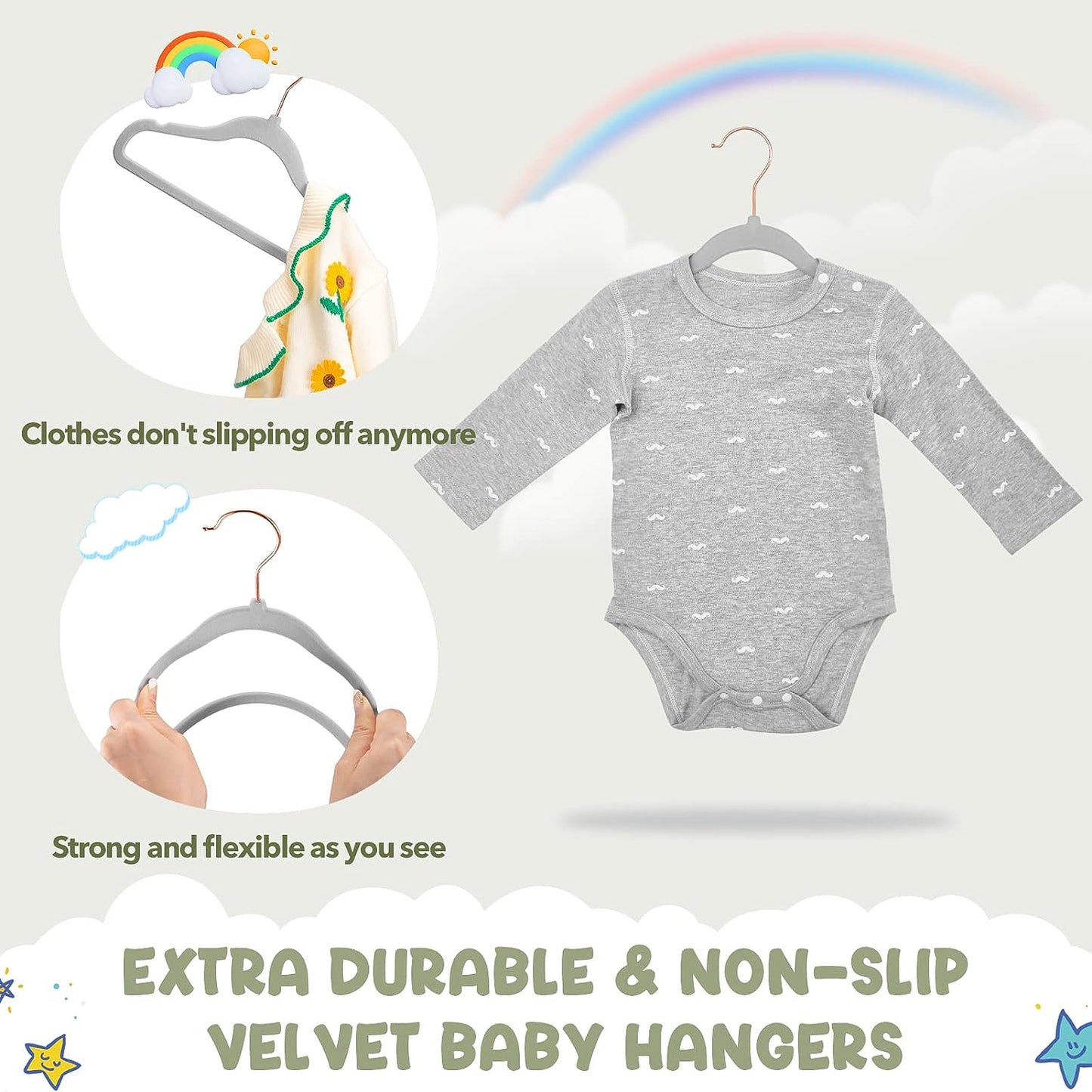 HOUSE DAY 11.8 inch Velvet Baby Hangers Gray 60 Pack