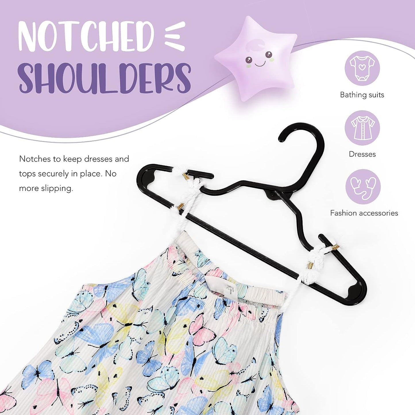HOUSE DAY 11.7x6.5 Inch Plastic Baby Hangers for Closet Black 60 Pack