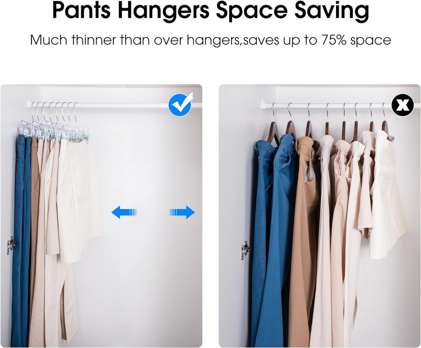 HOUSE DAY 14 inch Clear Plastic Skirt Hangers with Adjustable Clips