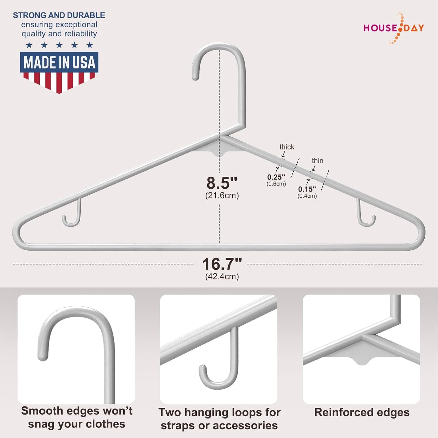 HOUSE DAY 16.7x8.5 Inch Plastic Hangers Gray 50 Pack