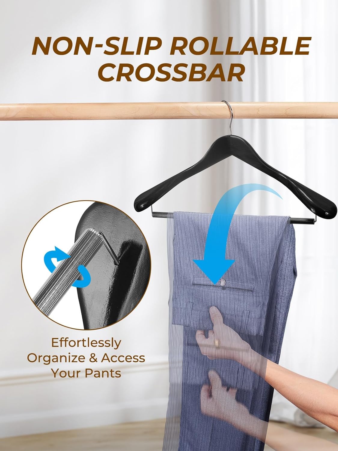 HOUSE DAY 17.7 Inch Wide Shoulder Wooden Hangers With Non Slip Black 6 Pack
