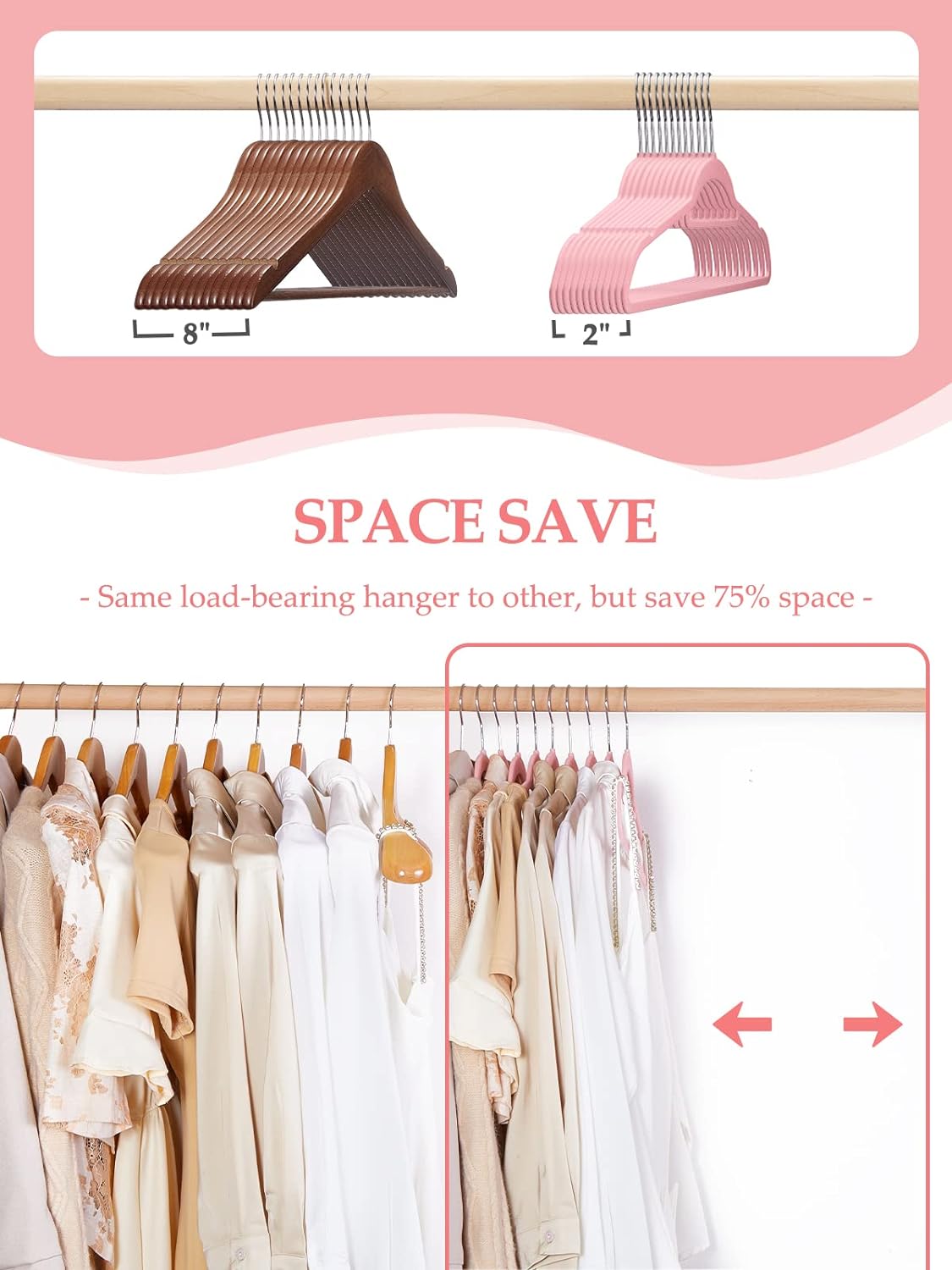 HOUSE DAY 17.5 Inch Velvet Hangers with Tie Bar Pink 20 Pack