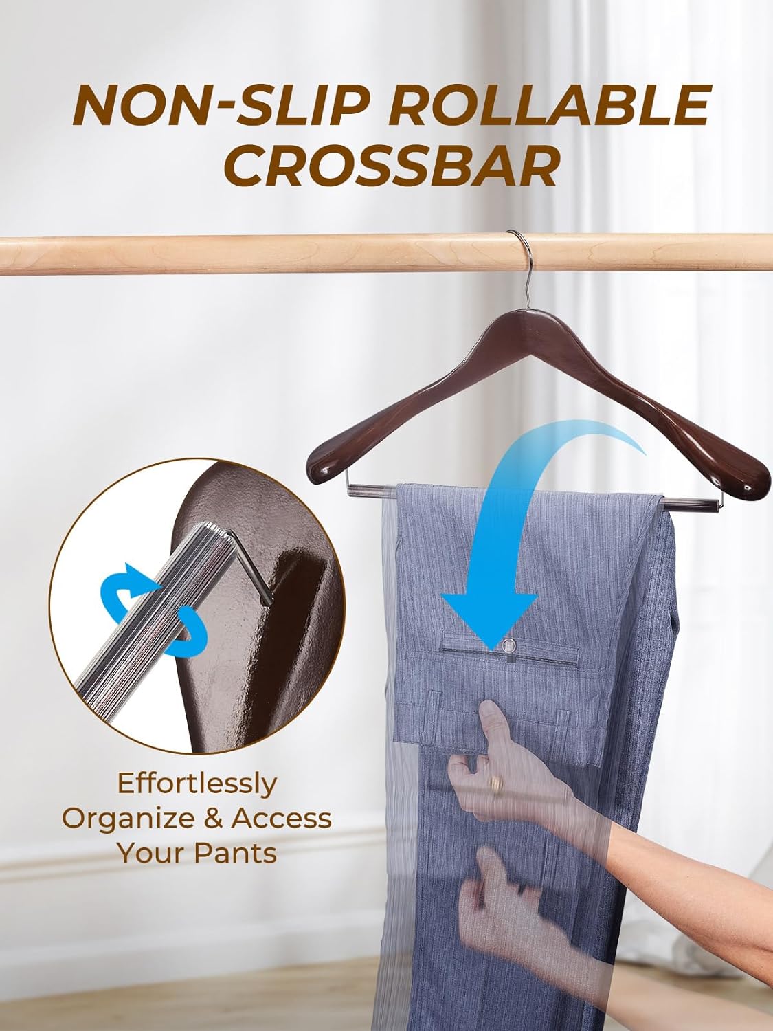 HOUSE DAY 17.7 Inch Wide Shoulder Wooden Hangers With Non Slip Walnut 6 Pack