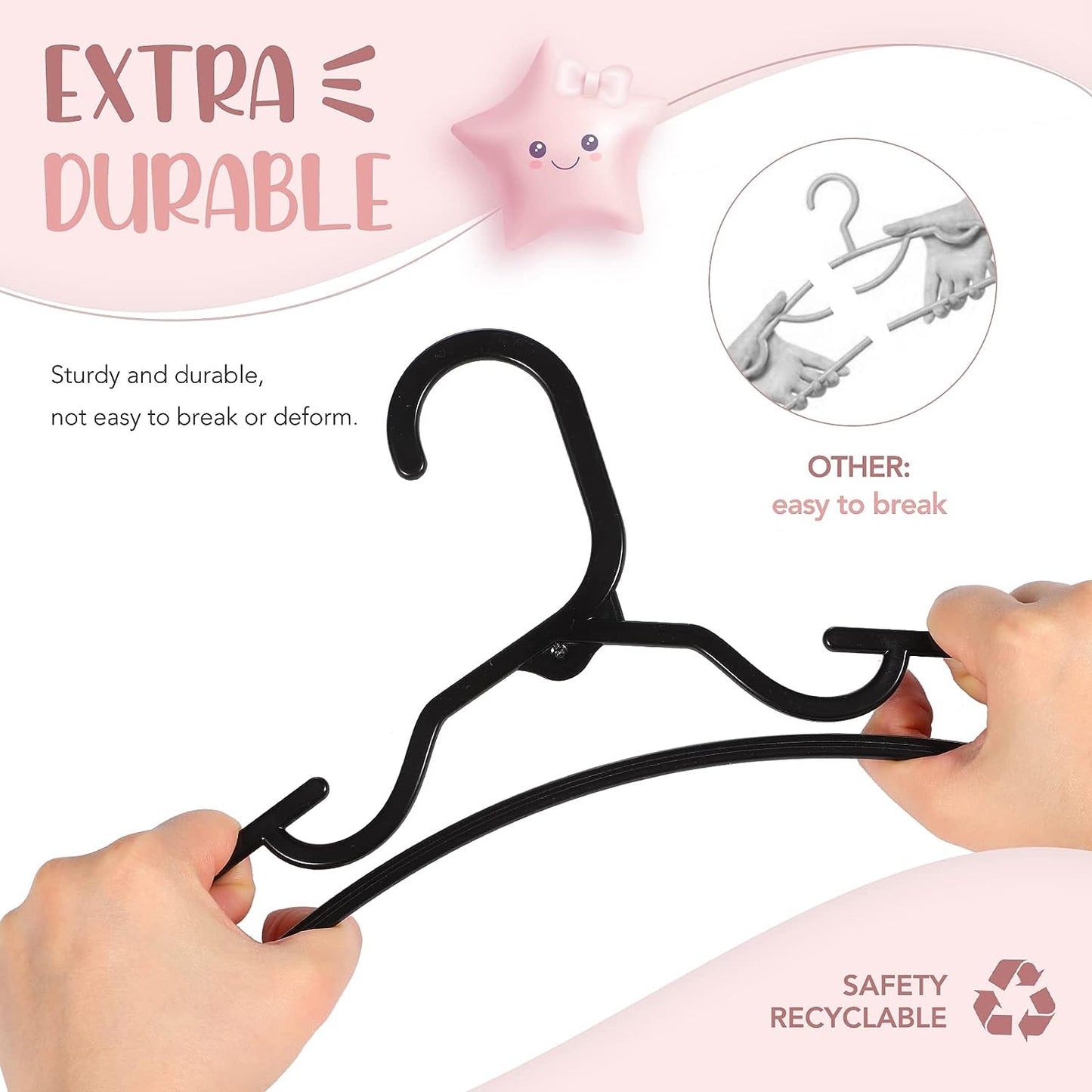 HOUSE DAY 11.7x6.5 Inch Plastic Baby Hangers for Closet Black 60 Pack