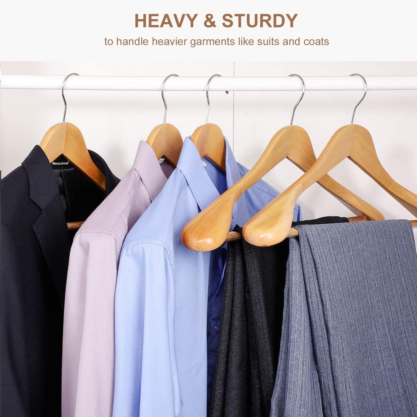 HOUSE DAY 17.7 Inch Solid Wood Coat Hangers Natural 6 Pack