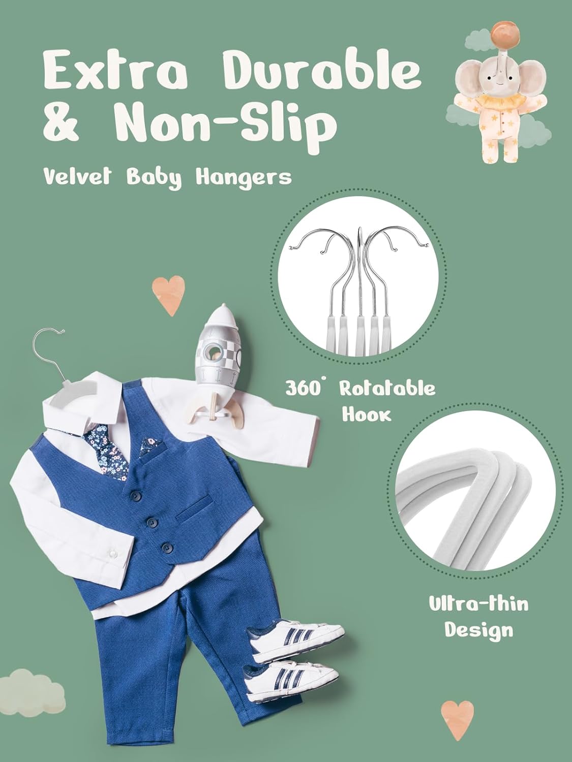 HOUSE DAY 11 Inch Velvet Baby Hangers Light Grey 50 Pack