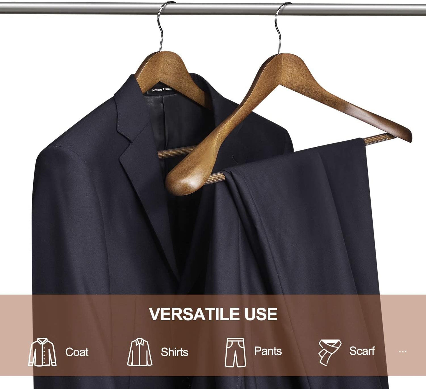 HOUSE DAY 17.7 Inch Solid Wood Coat Hangers Walnut 6 Pack