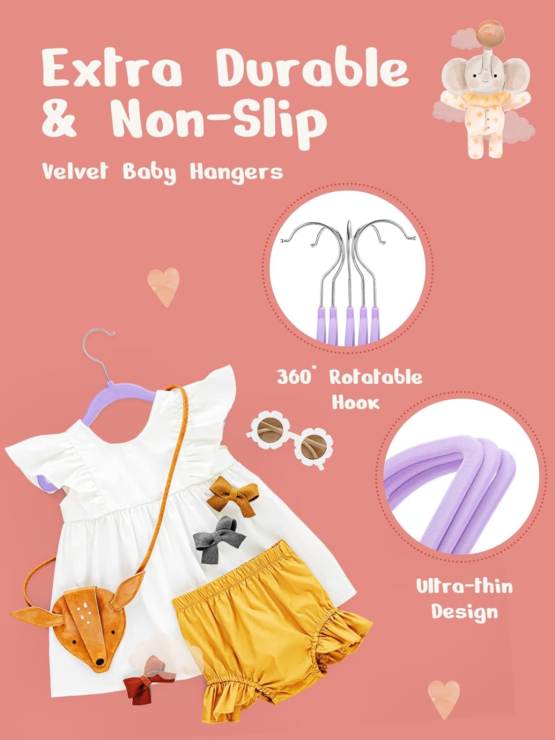 HOUSE DAY 11 Inch Velvet Baby Hangers Purple 50 Pack