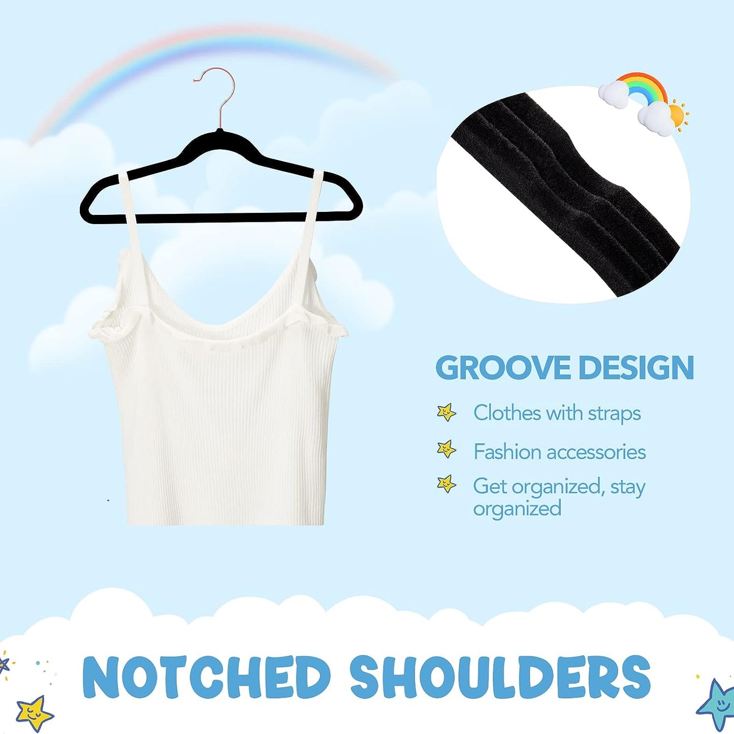 House Day 14 Inch Velvet Kids Hangers Black 60 Pack