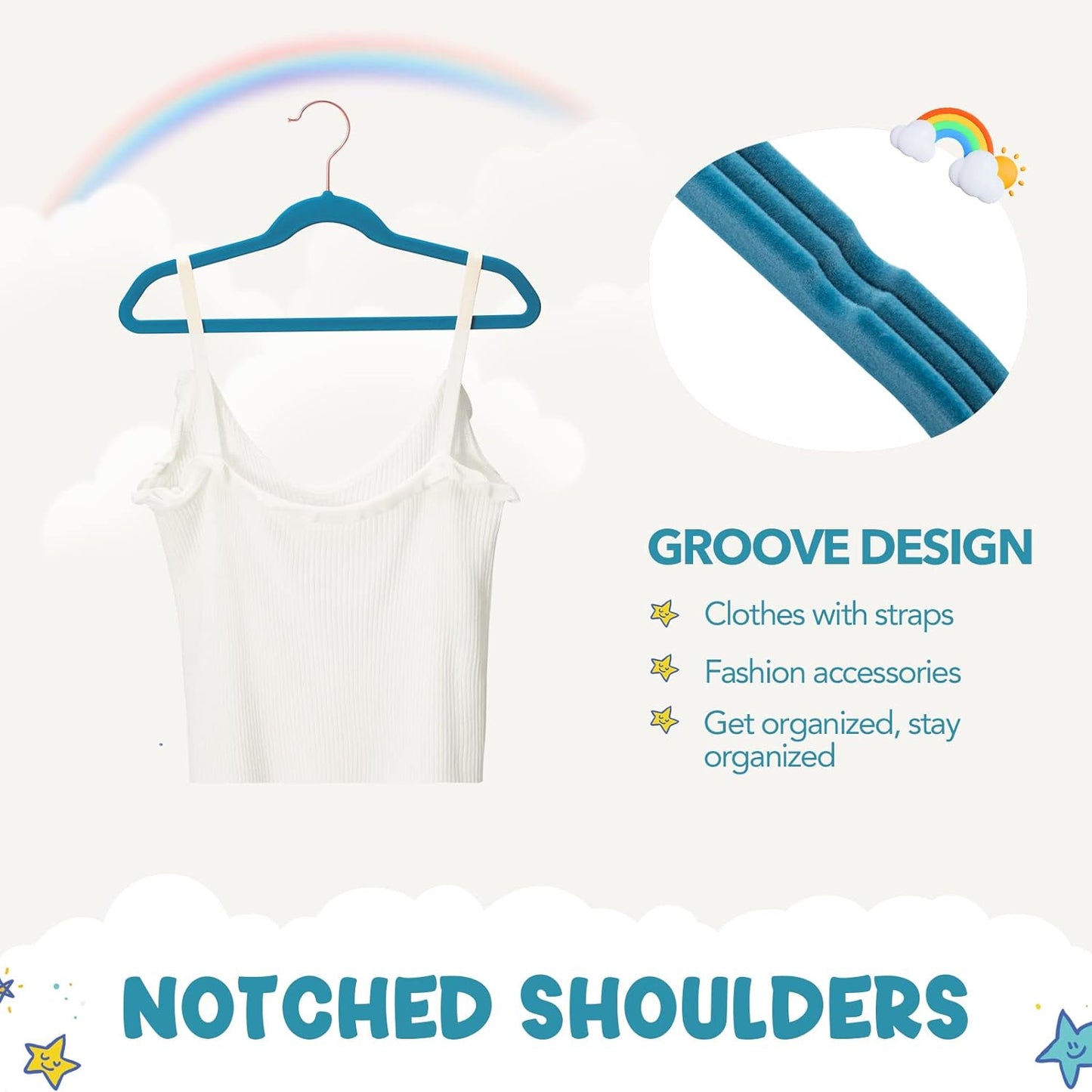 House Day 14 Inch Velvet Kids Hangers Light Blue 60 Pack