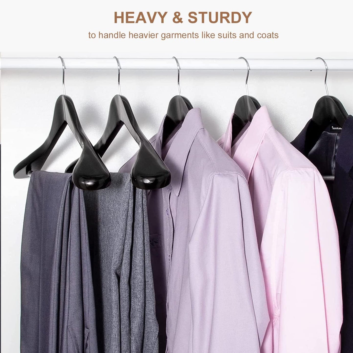 HOUSE DAY 17.7 Inch Solid Wood Coat Hangers Black 6 Pack