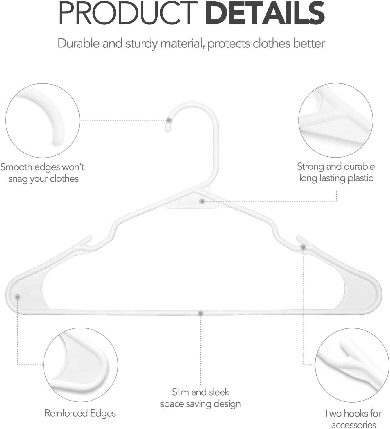 HOUSE DAY 16.5x9.3 Inch Plastic Hangers White 50 Pack