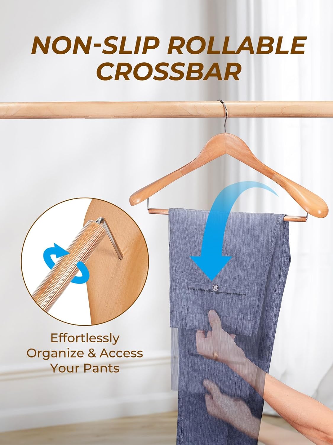 HOUSE DAY 17.7 Inch Wide Shoulder Wooden Hangers With Non Slip Natural 6 Pack