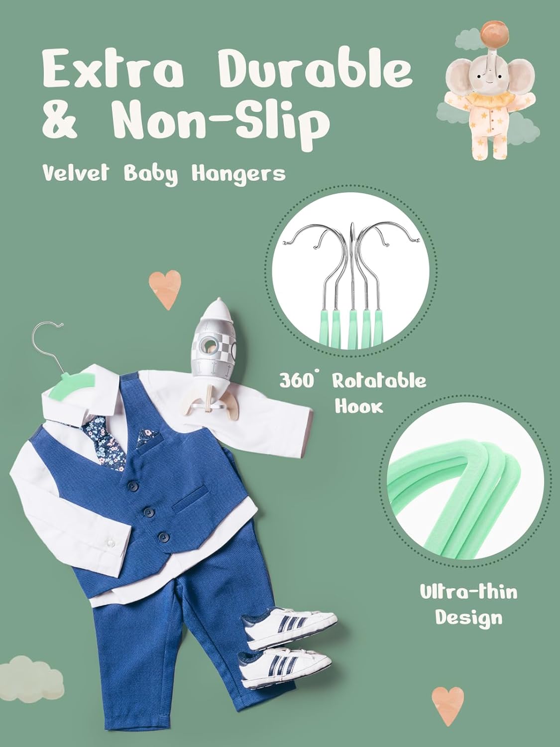 HOUSE DAY 11 Inch Velvet Baby Hangers Carnival Green 50 Pack