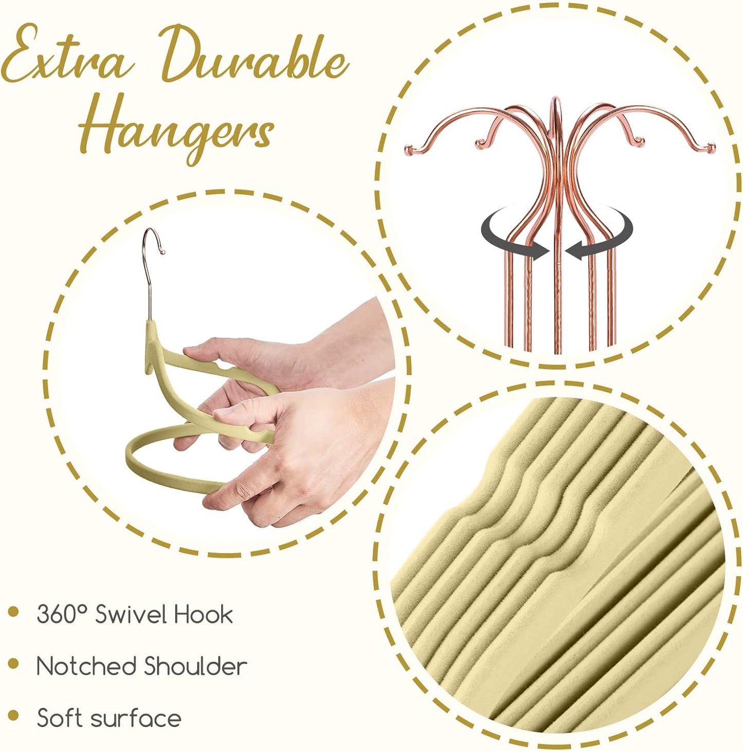 HOUSE DAY 16.5 Inch Velvet Hangers Beige 60 Pack