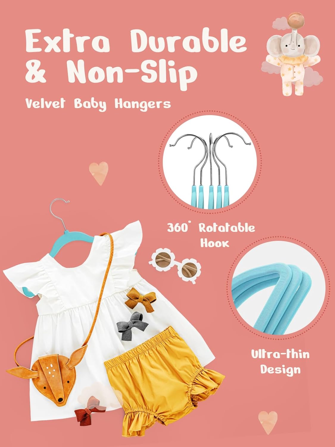 HOUSE DAY 11 Inch Velvet Baby Hangers Waterpout Blue 50 Pack
