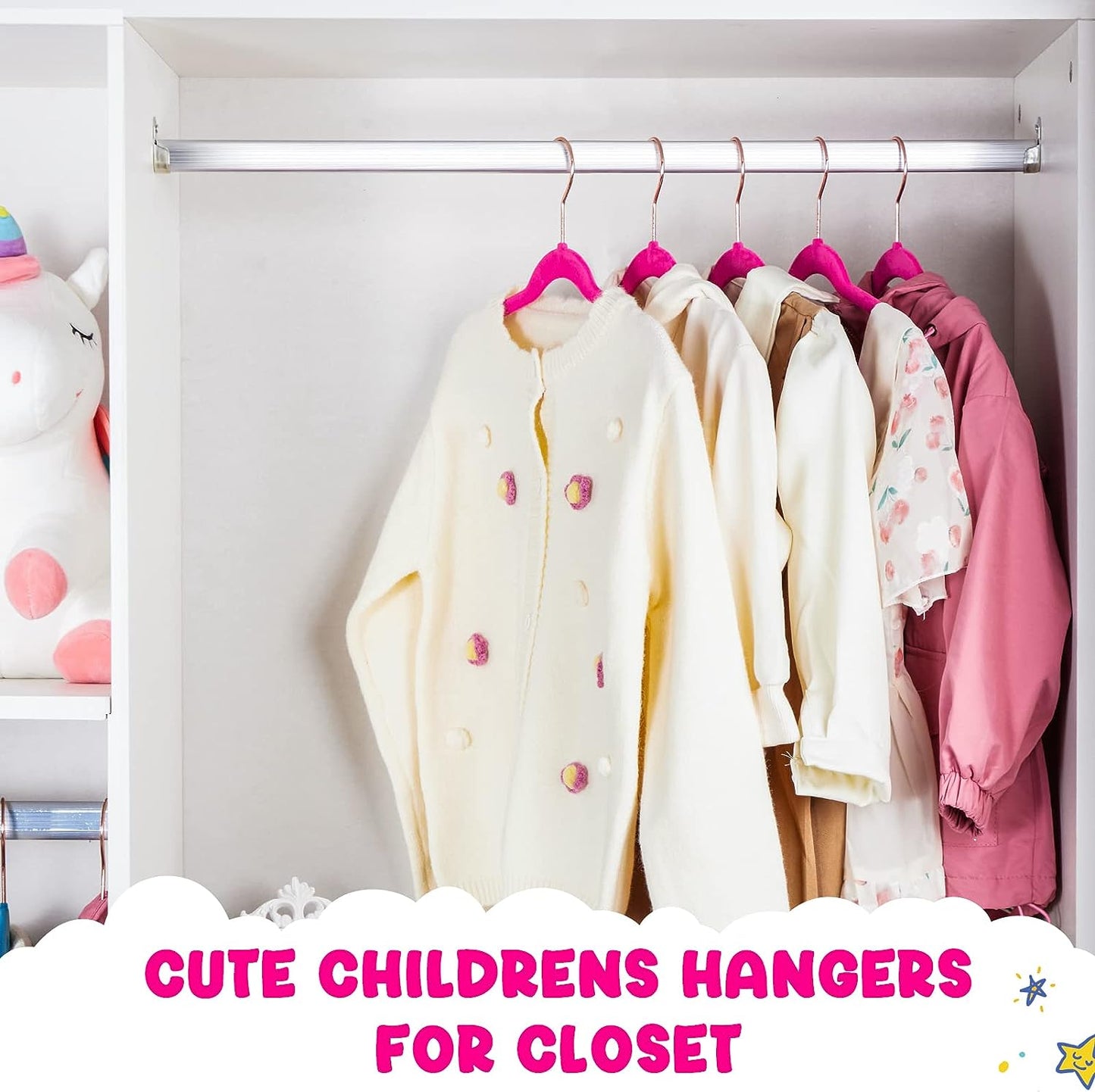 House Day 14 Inch Velvet Kids Hangers Hot Pink 60 Pack