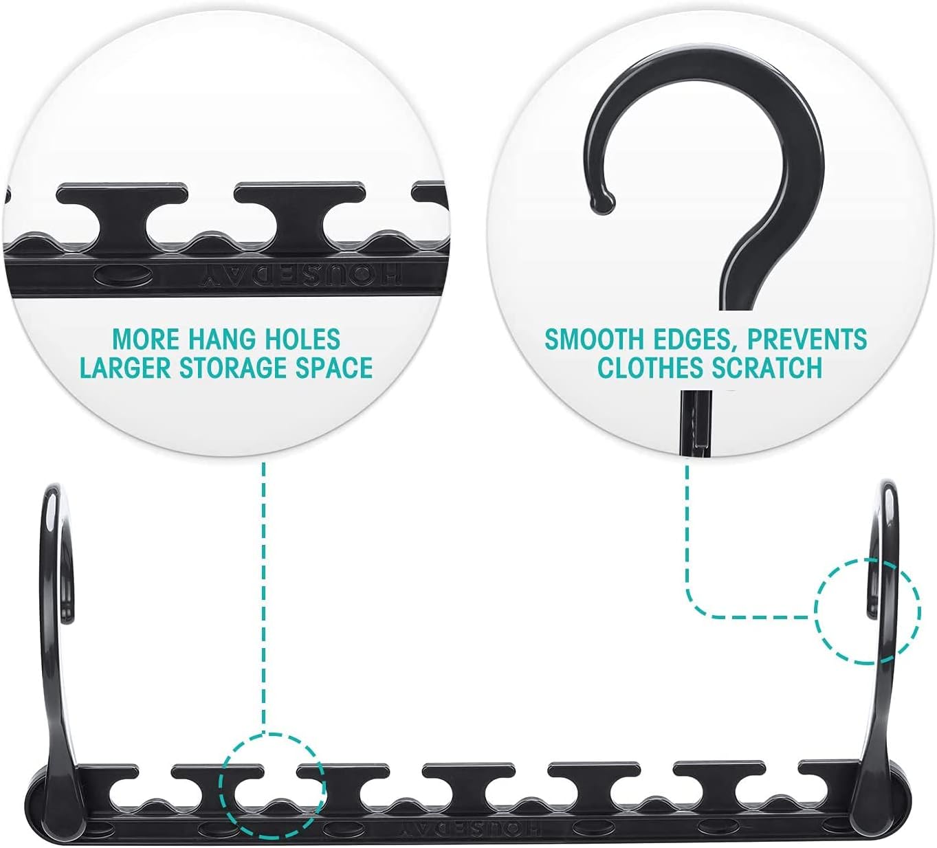 HOUSE DAY 10.6 Inch Sturdy Plastic Space Saving Hangers Black 20 Pack