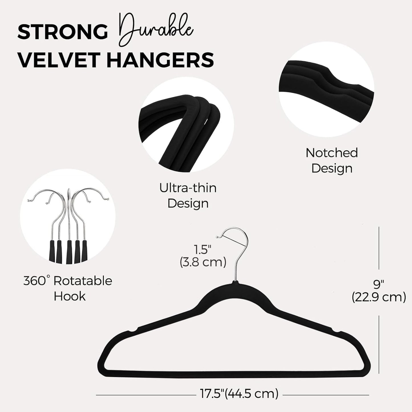 HOUSE DAY Black Velvet Hangers 50 Pack