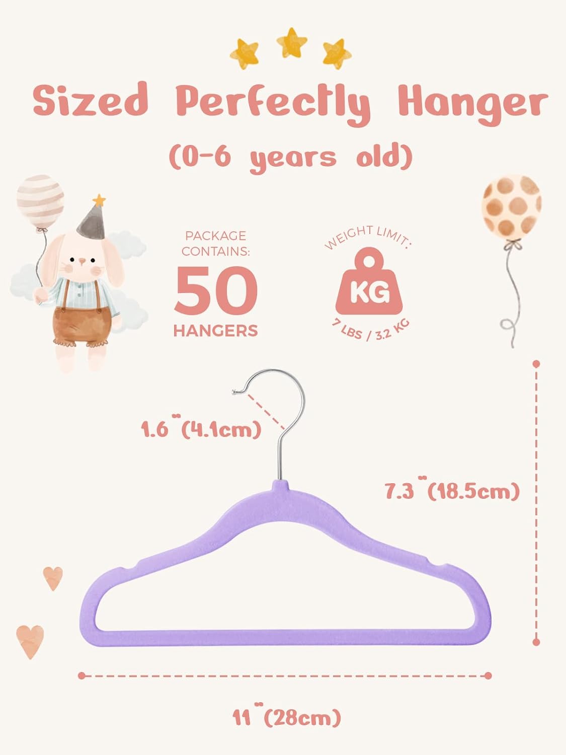 HOUSE DAY 11 Inch Velvet Baby Hangers Purple 50 Pack