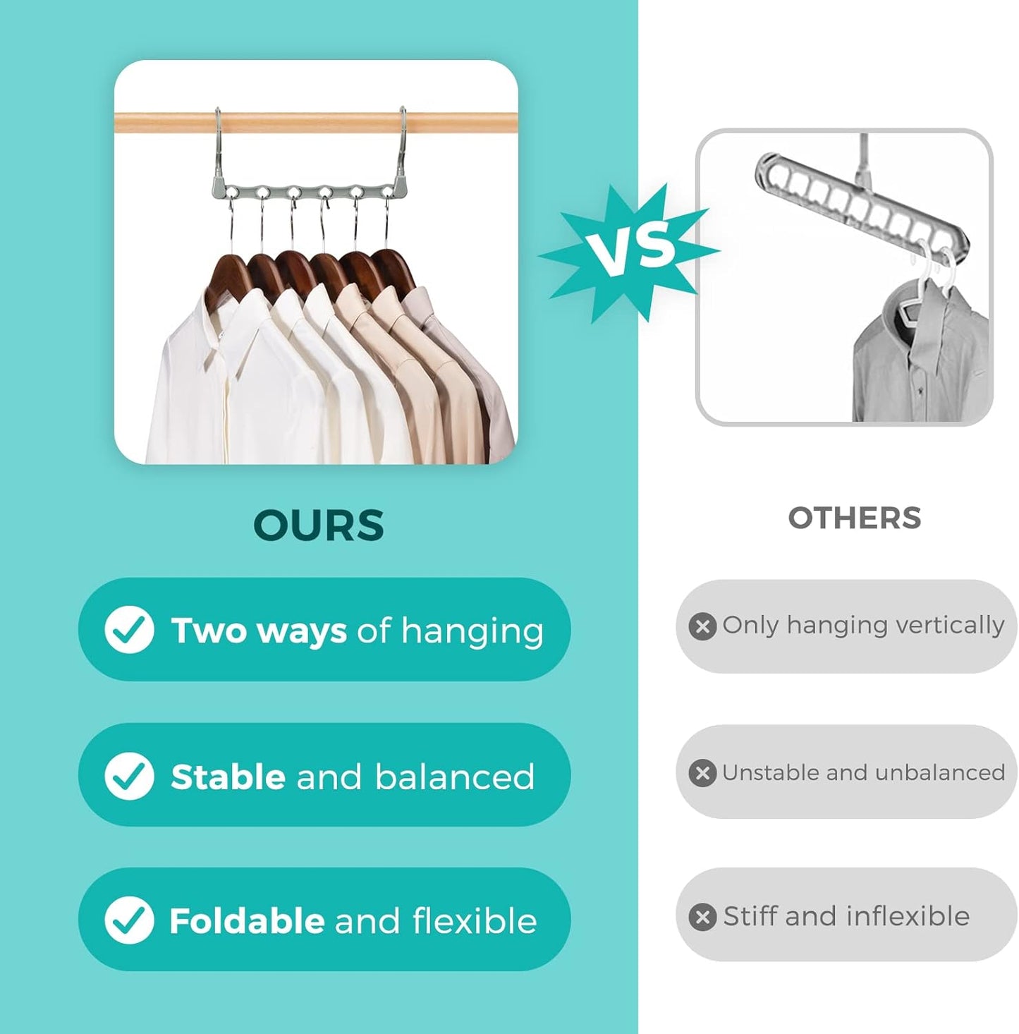 HOUSE DAY 9.5 Inch Space Saving Hangers for Clothes Gray 20 Pack