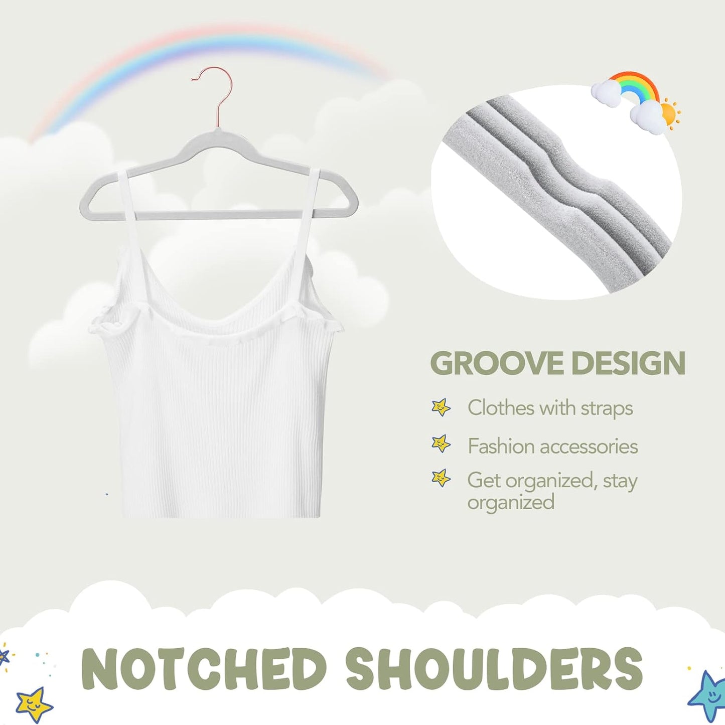 House Day 14 Inch Velvet Kids Hangers Gray 60 Pack