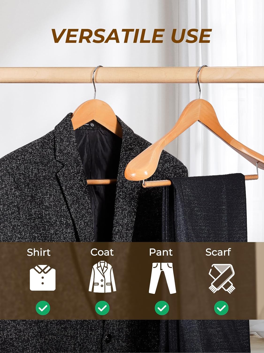 HOUSE DAY 17.7 Inch Wide Shoulder Wooden Hangers With Non Slip Natural 6 Pack