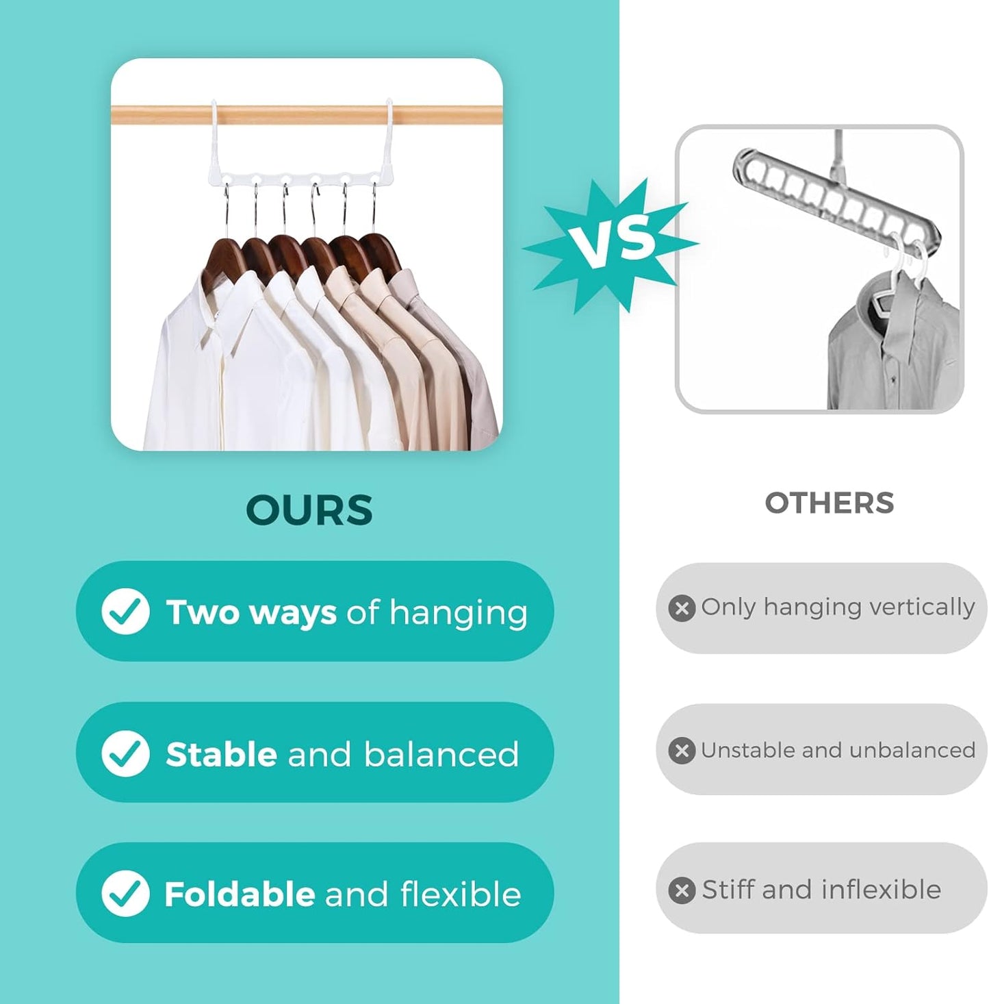HOUSE DAY 9.5 Inch Space Saving Hangers for Clothes White 20 Pack