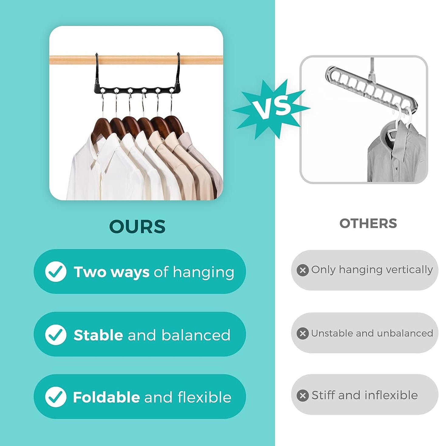 HOUSE DAY 9.5 Inch Space Saving Hangers for Clothes Black 20 Pack