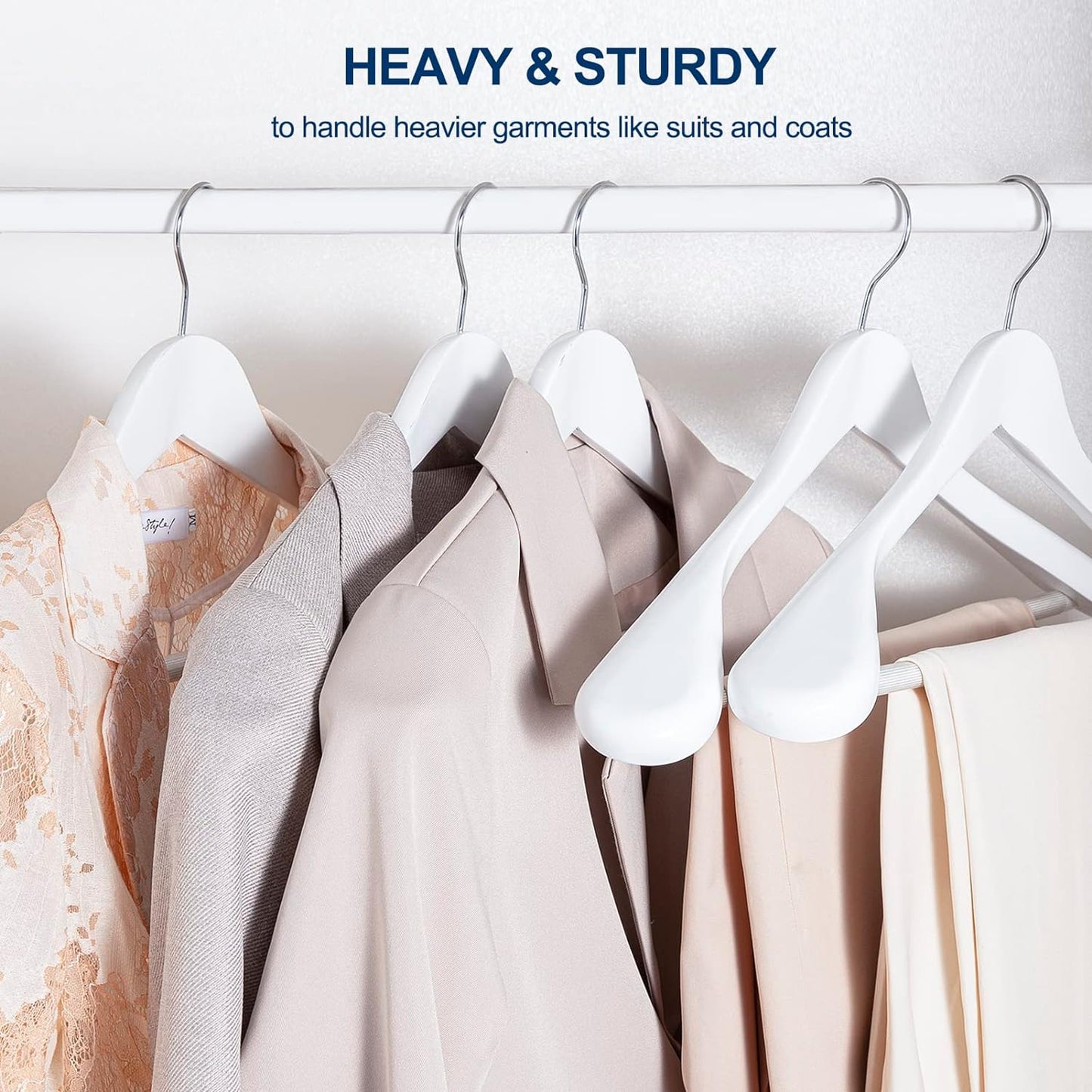 HOUSE DAY 17.7 Inch Solid Wood Coat Hangers White 6 Pack