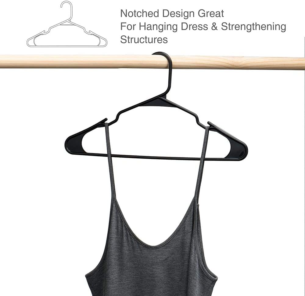 HOUSE DAY 16.5x9.3 Inch Plastic Hangers Black 50 Pack