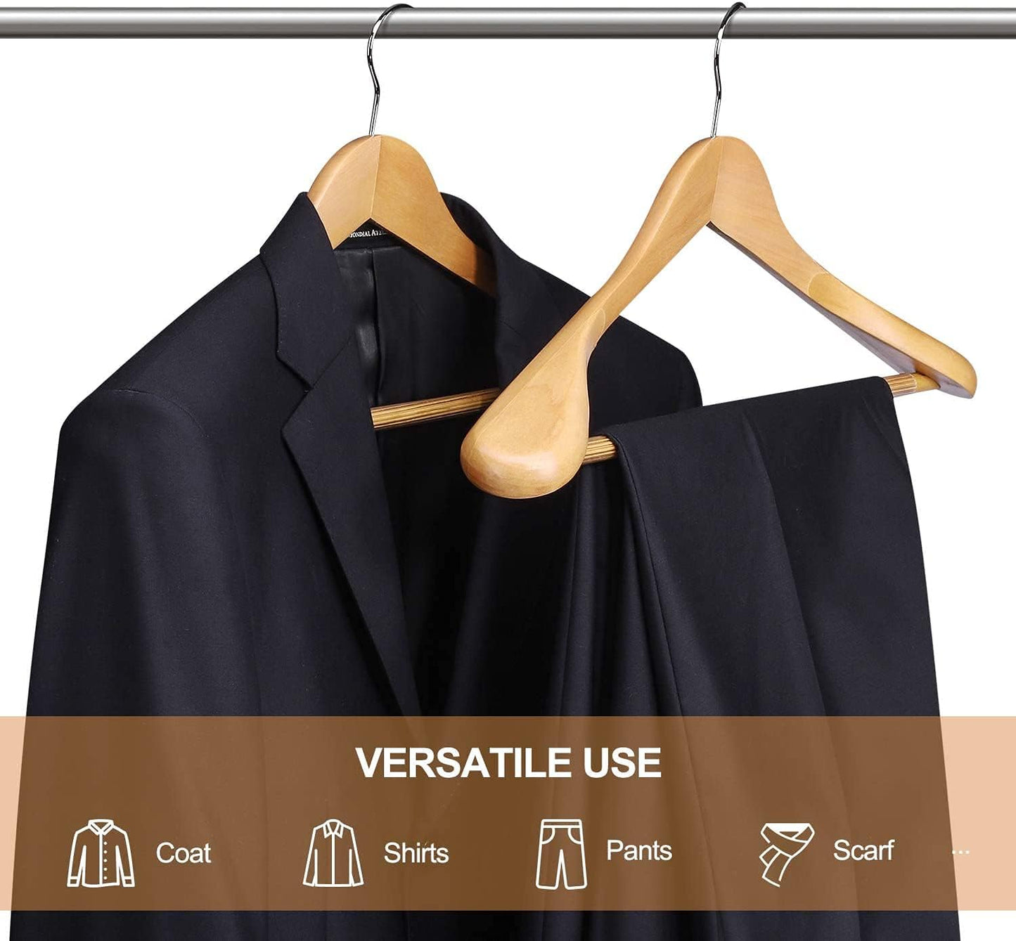 HOUSE DAY 17.7 Inch Solid Wood Coat Hangers Natural 6 Pack