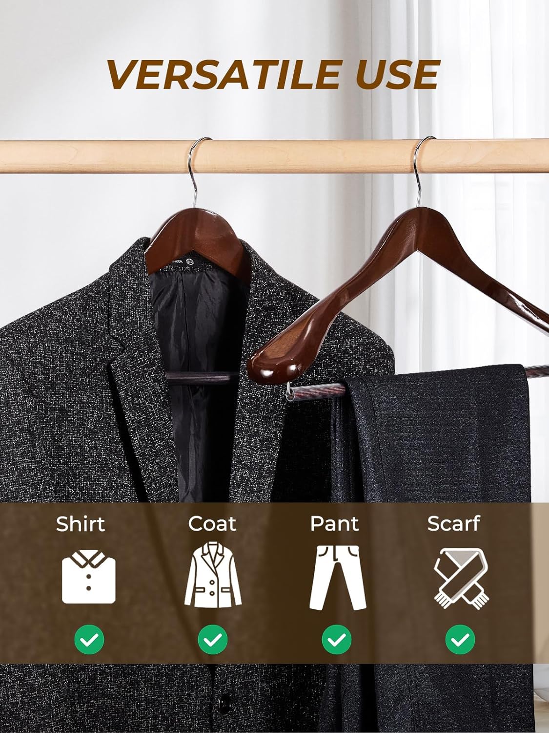 HOUSE DAY 17.7 Inch Wide Shoulder Wooden Hangers With Non Slip Walnut 6 Pack