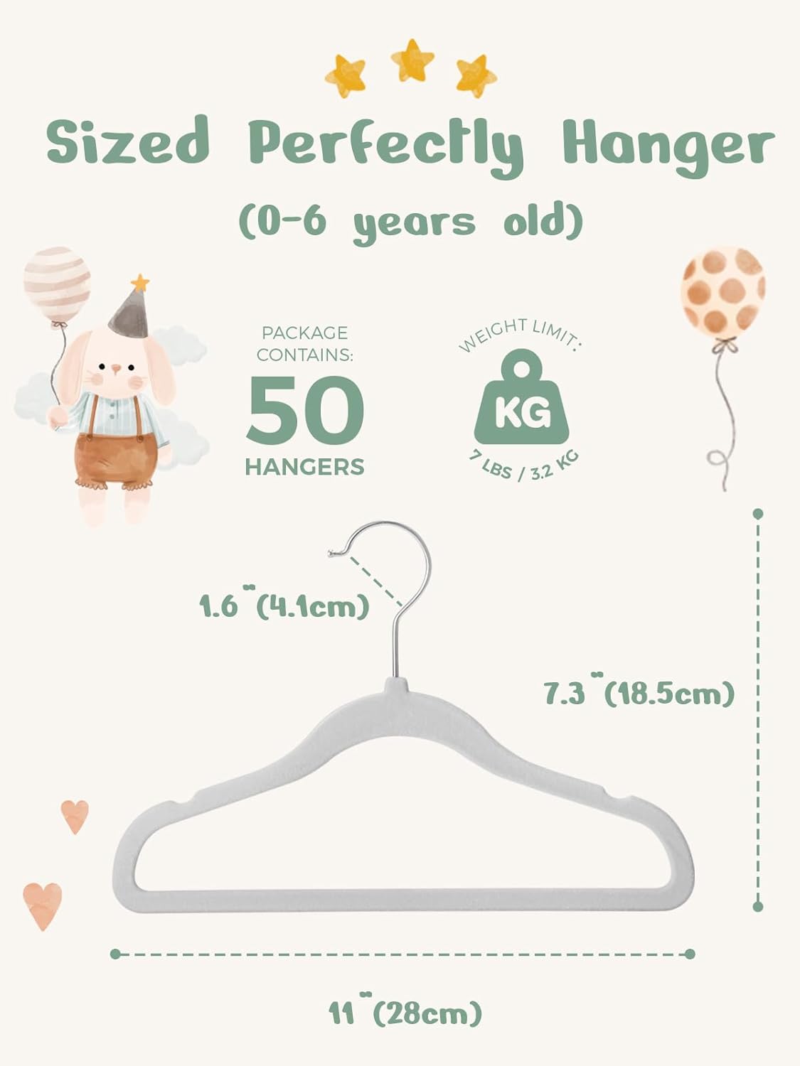 HOUSE DAY 11 Inch Velvet Baby Hangers Light Grey 50 Pack