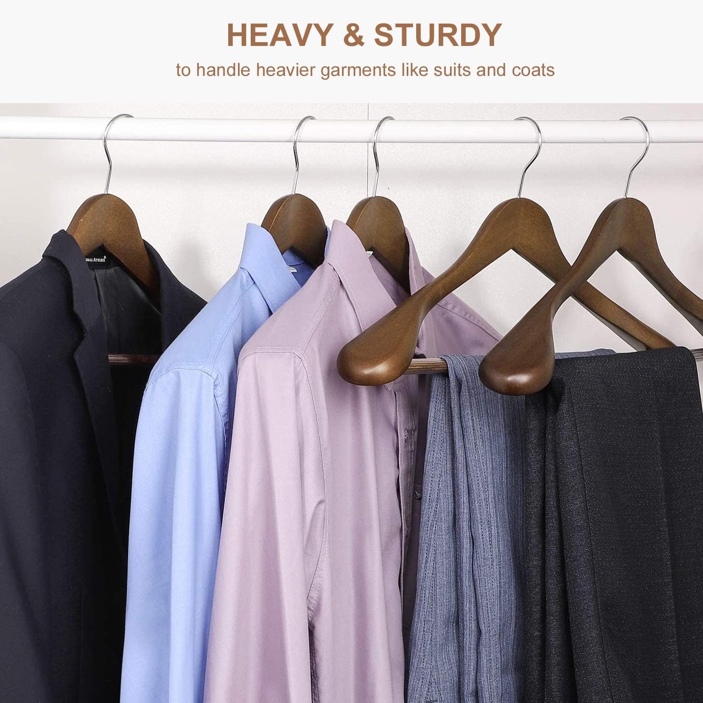 HOUSE DAY 17.7 Inch Solid Wood Coat Hangers Walnut 6 Pack