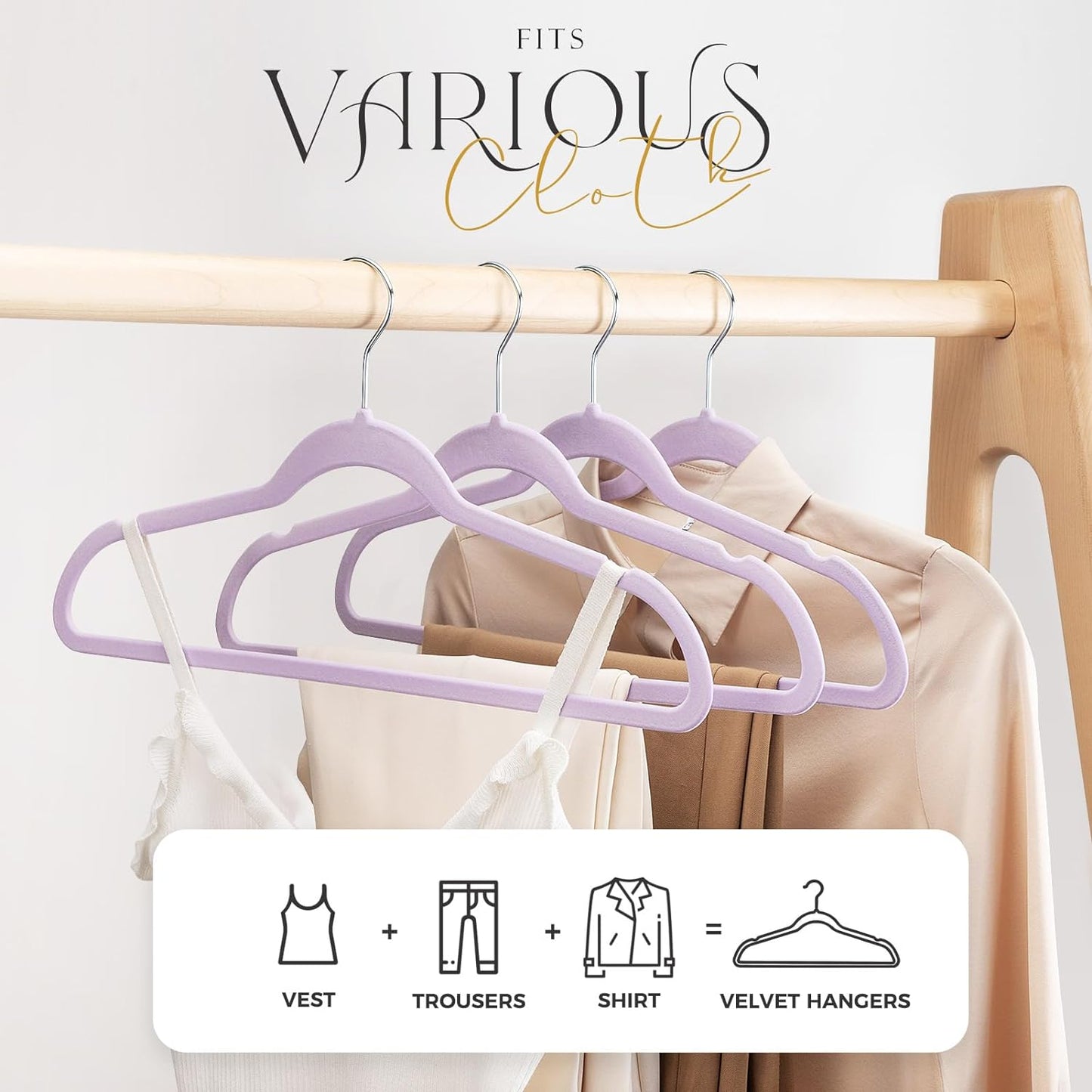 HOUSE DAY 17.5 Inch Silver Hook Velvet Hangers Purple Orchid 60 Pack