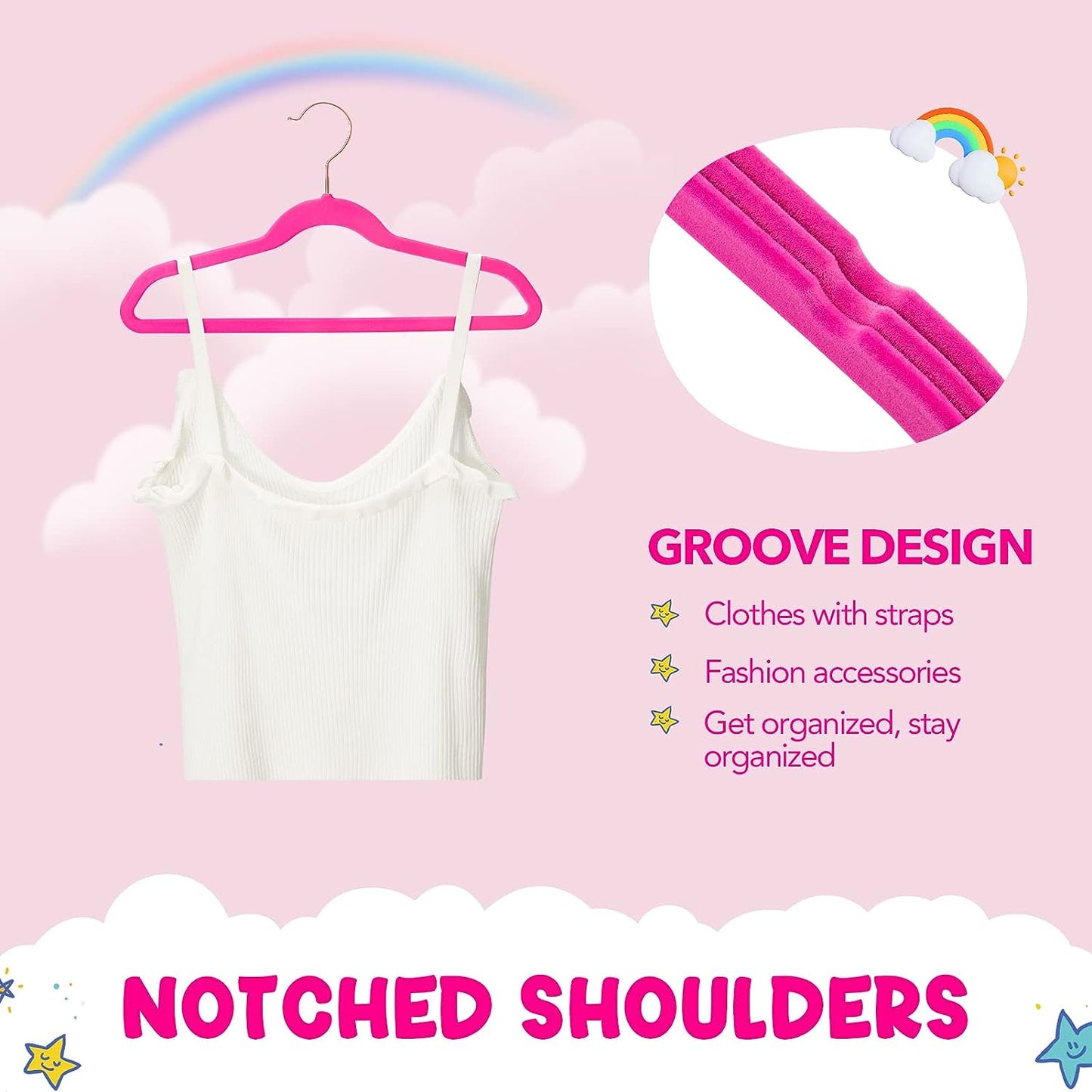 House Day 14 Inch Velvet Kids Hangers Hot Pink 60 Pack