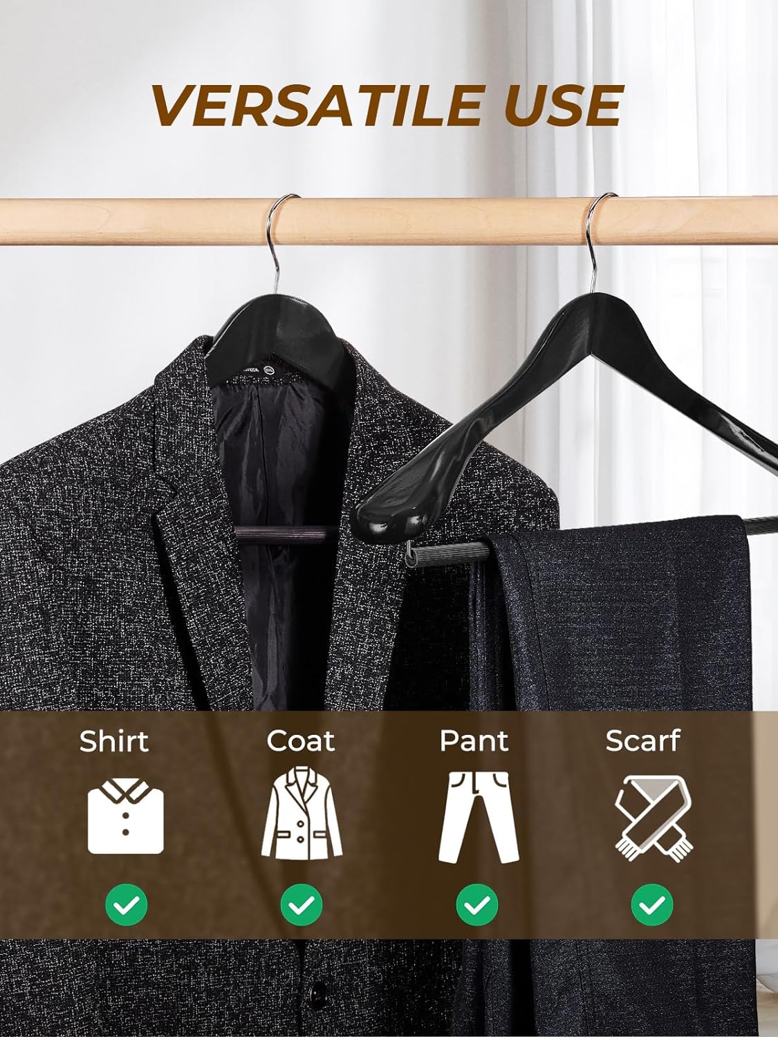 HOUSE DAY 17.7 Inch Wide Shoulder Wooden Hangers With Non Slip 6 Pack