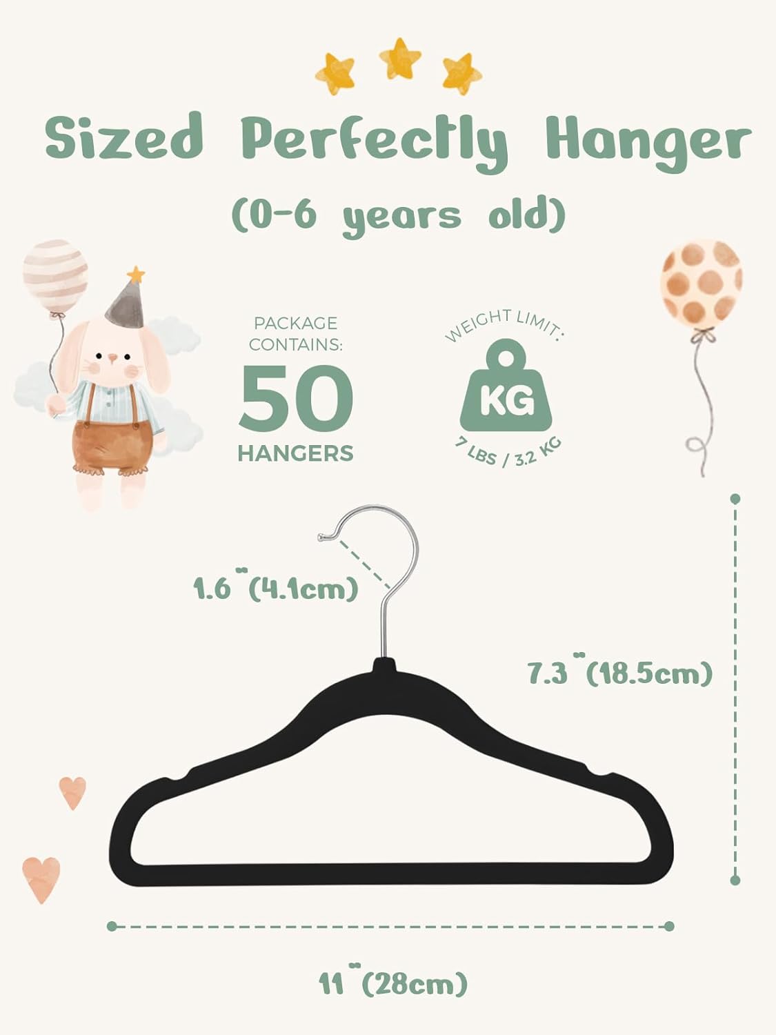 HOUSE DAY 11 Inch Velvet Baby Hangers Black 50 Pack