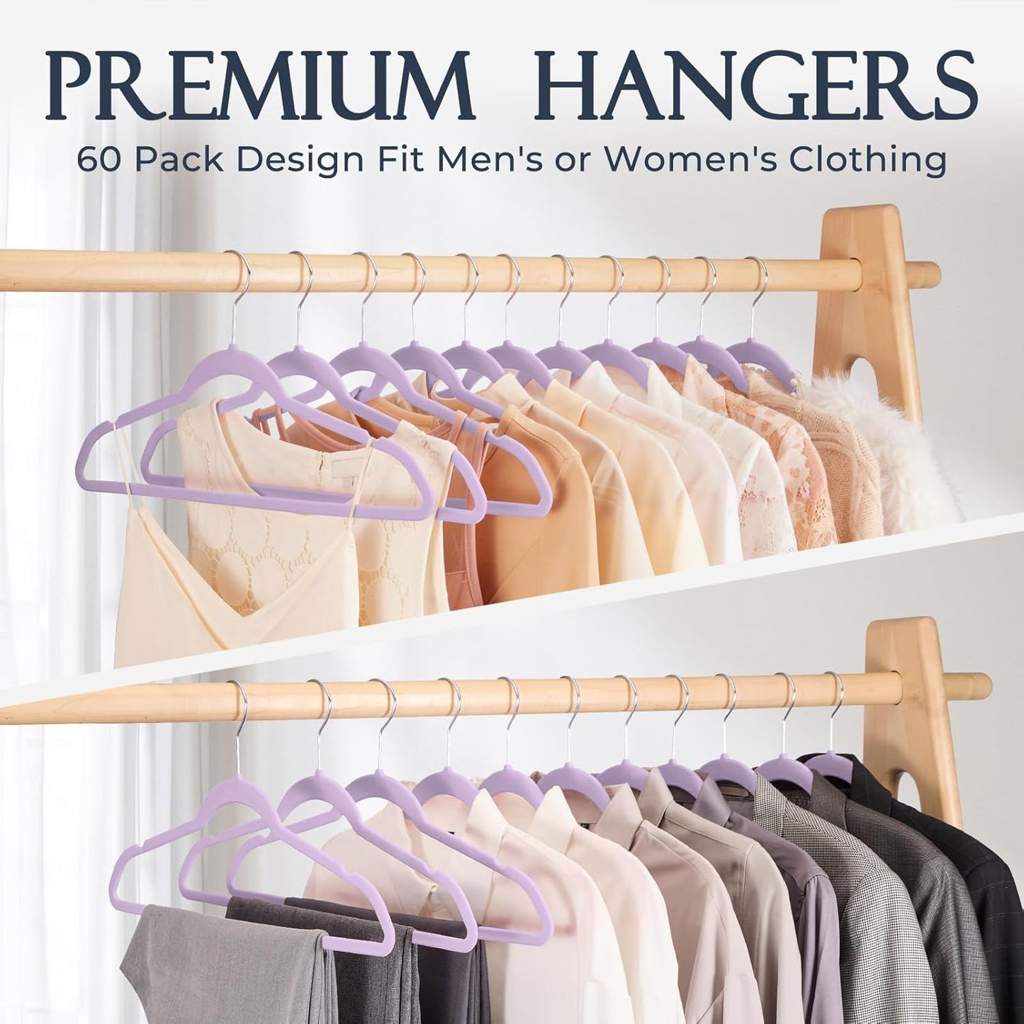 HOUSE DAY Purple Velvet Hangers 60 Pack