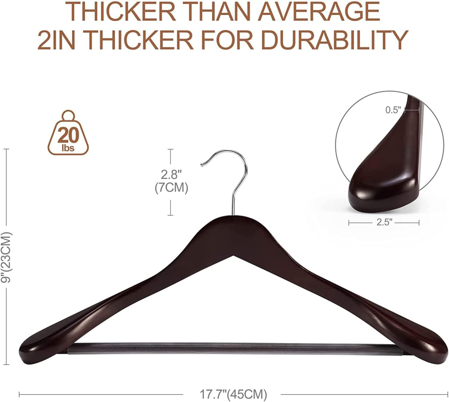 HOUSE DAY 17.7 Inch Solid Wood Coat Hangers Cherry Wood 6 Pack