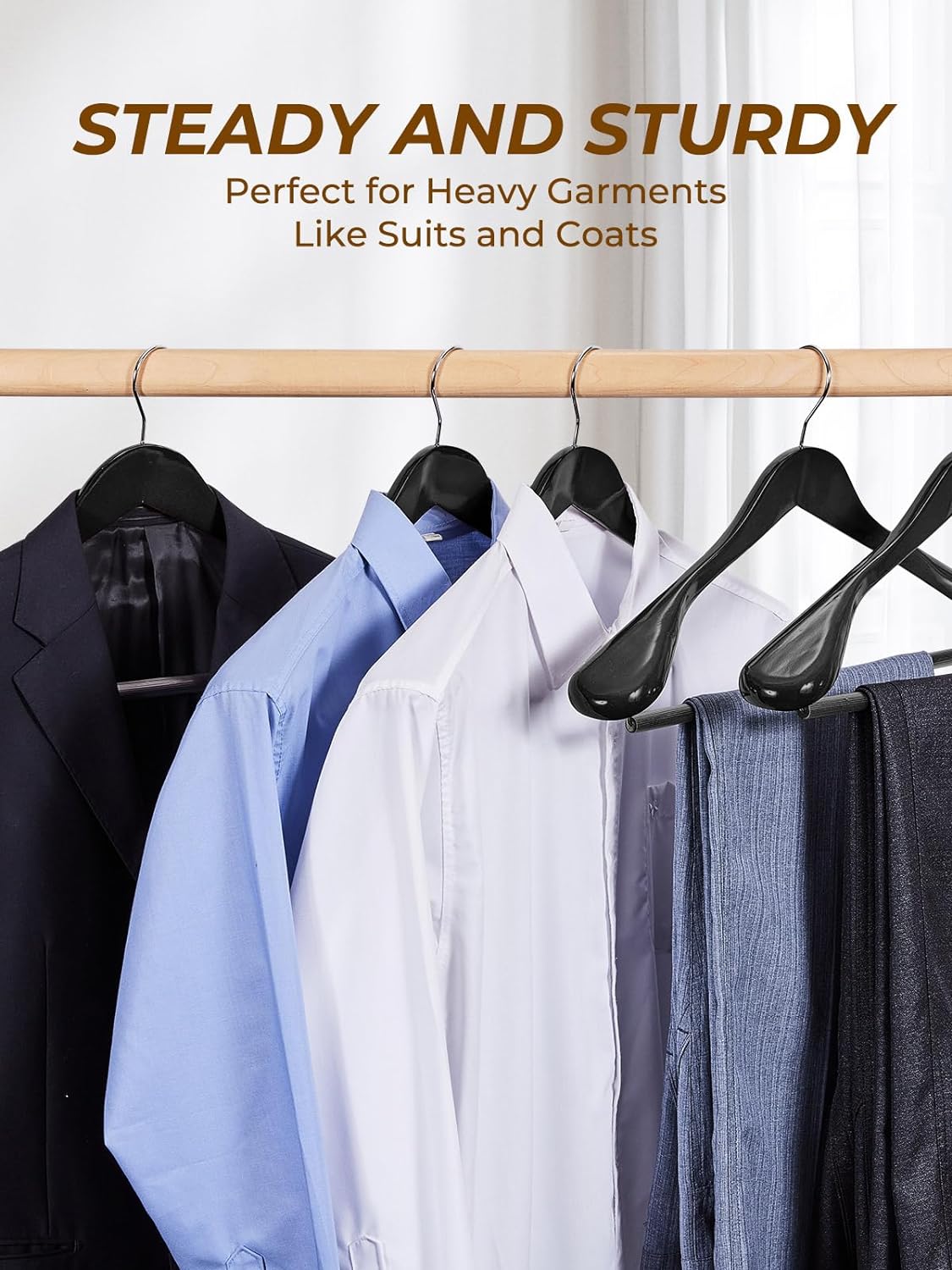 HOUSE DAY 17.7 Inch Wide Shoulder Wooden Hangers With Non Slip Black 6 Pack