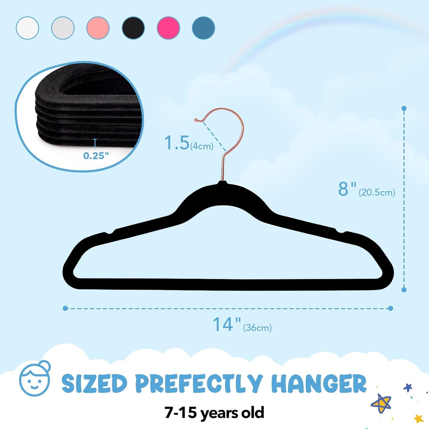 House Day 14 Inch Velvet Kids Hangers Black 60 Pack