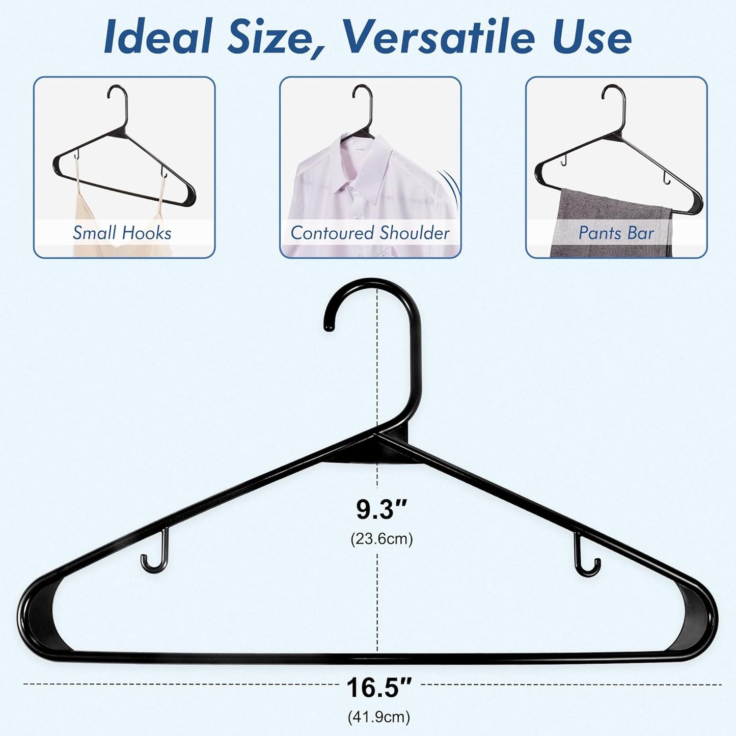 HOUSE DAY 16.5x9.3 Inch Plastic Hangers Black 50 Pack